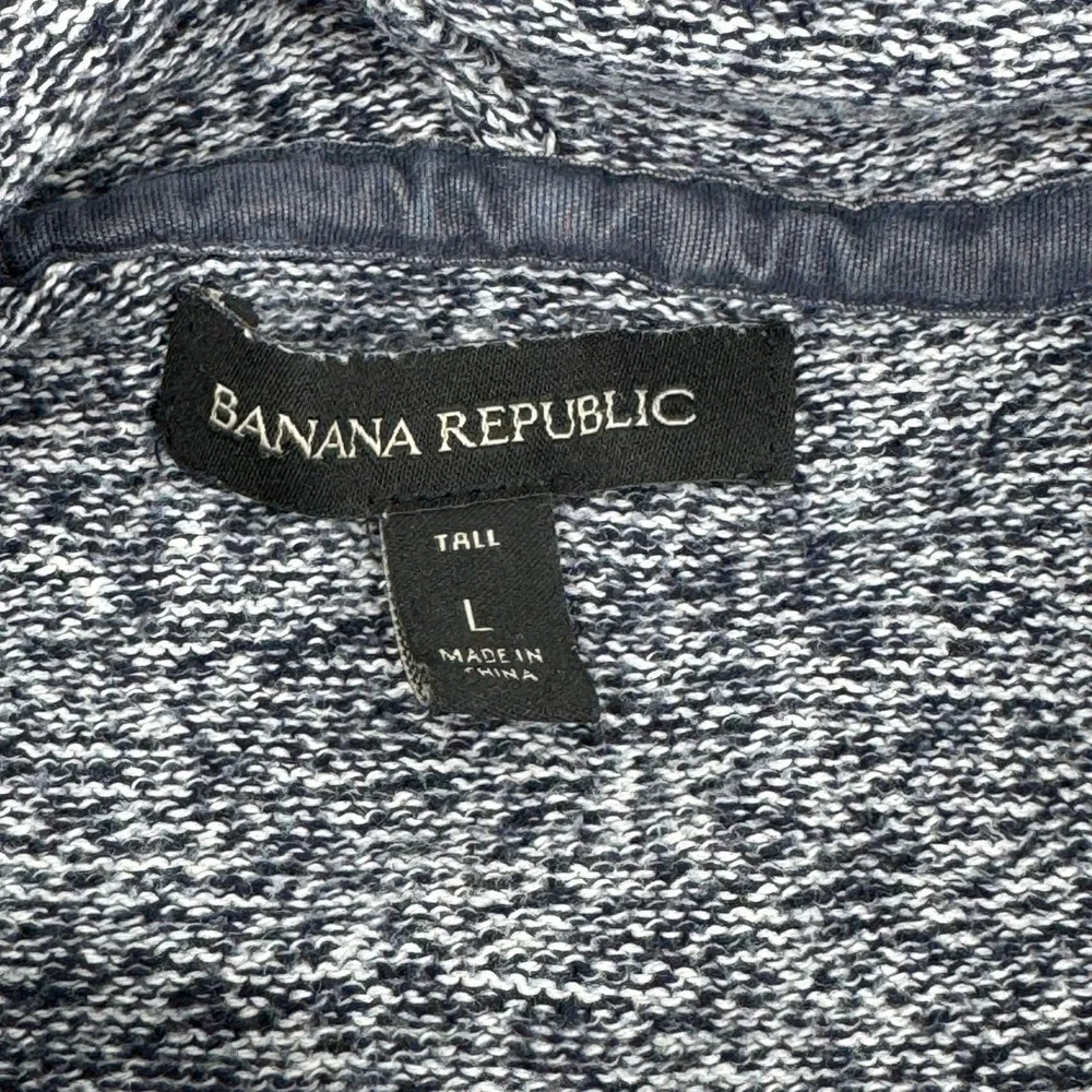 Banana Republic Tall Mens Gray Marled Knit Henley Hoodie Sweater Size L Beach‎